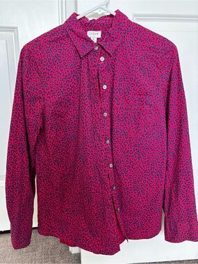 J. Crew Women's Magenta Leopard Print Button-Up Shirt